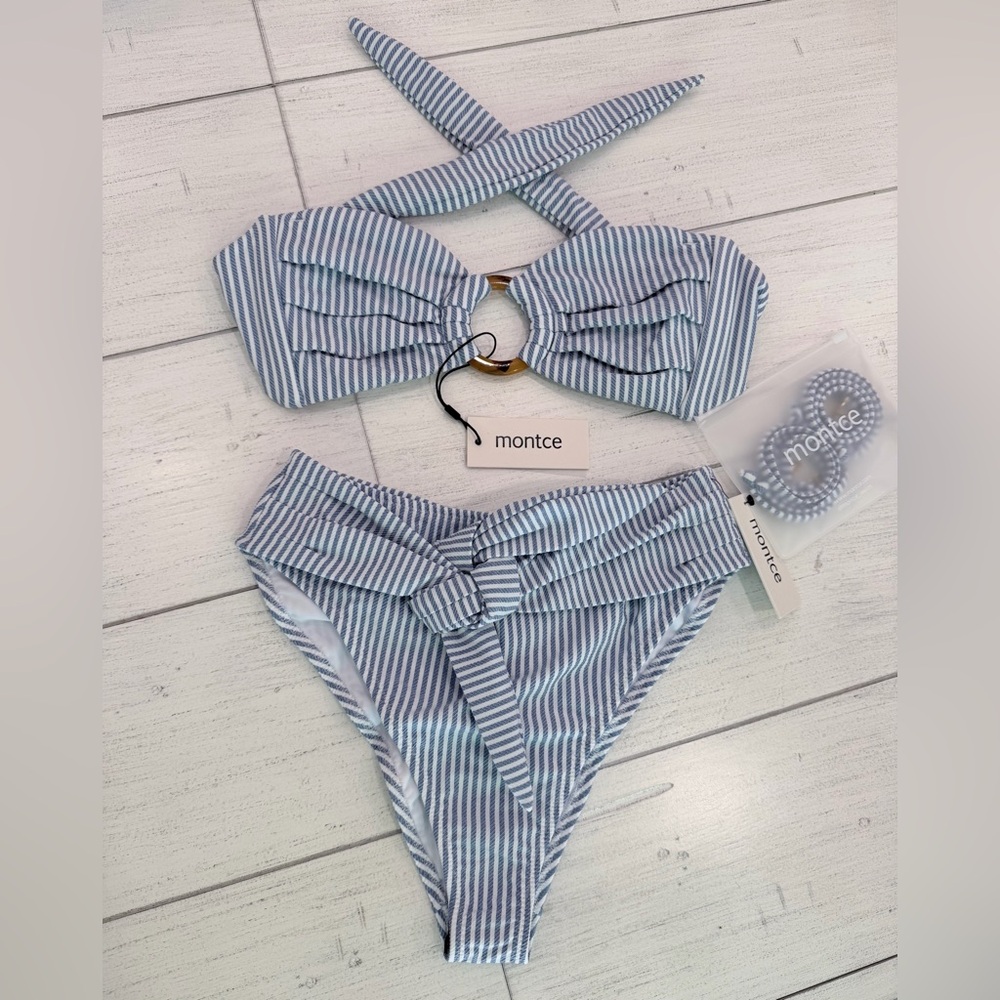 Montce Swim Bikini Set Tori Ties Bandeau Top & Paula Tie-up Bottom NWT Size L/XL